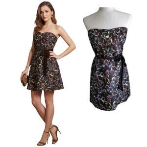 American Eagle Outfitters Strapless Mini Dress Wmn's Sz 8 Brown Metallic floral